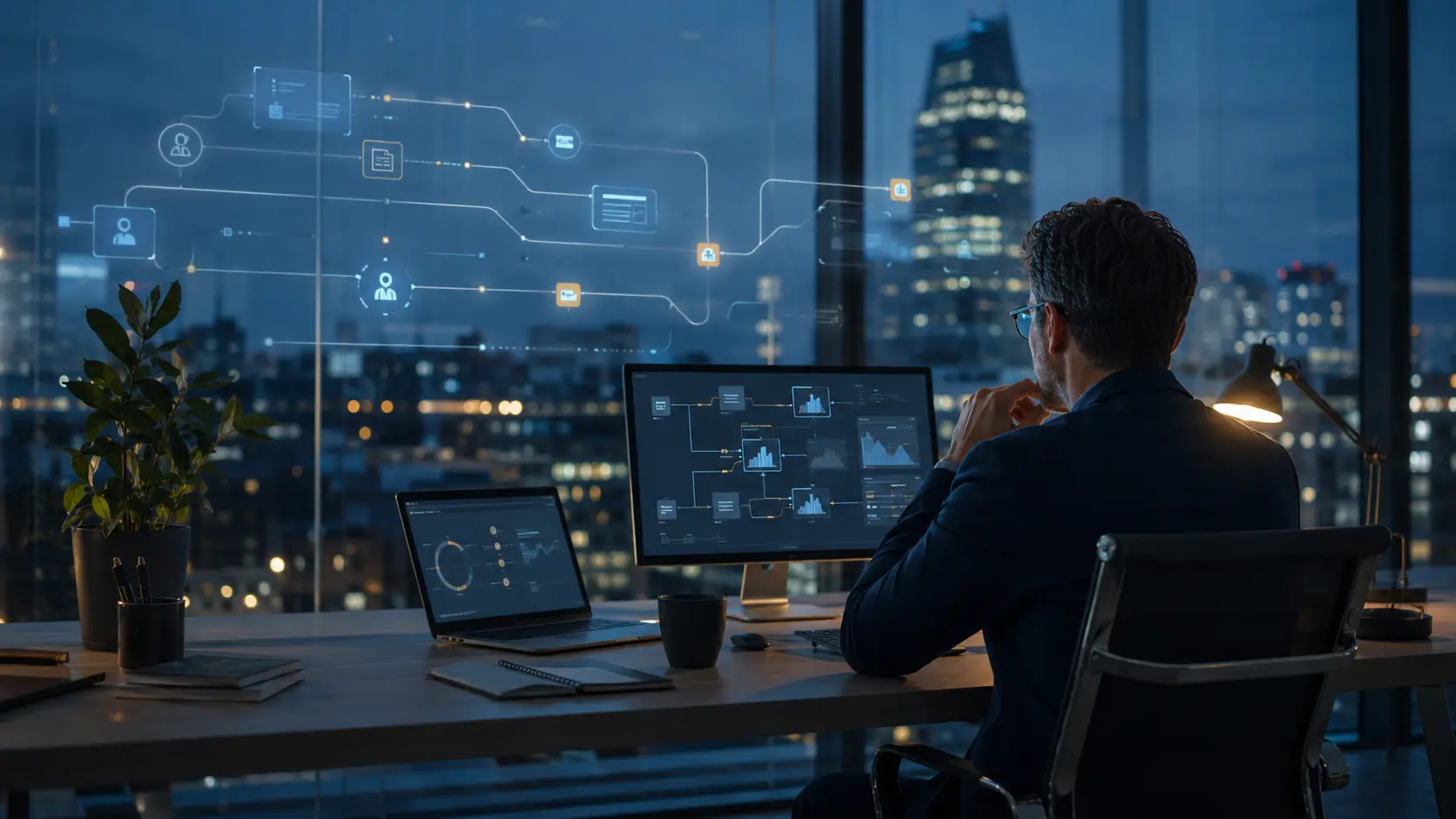 Professional examining connected AI-supported work processes