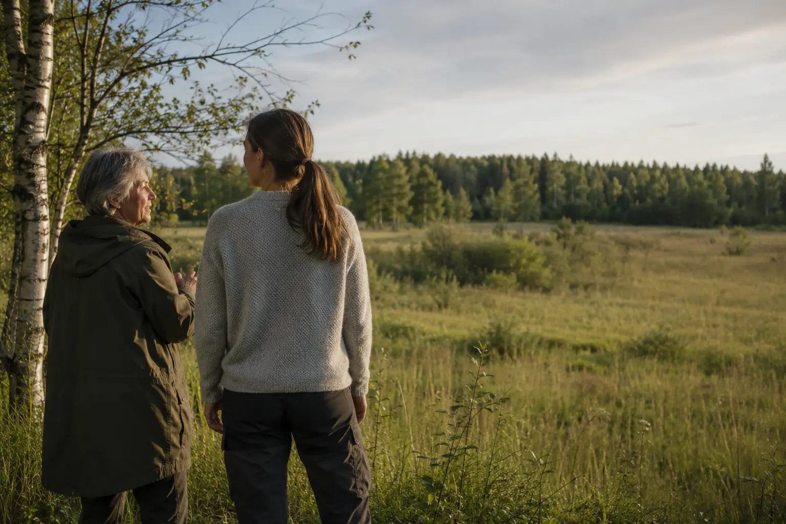 Two generations sharing local knowledge of a familiar Finnish landscape